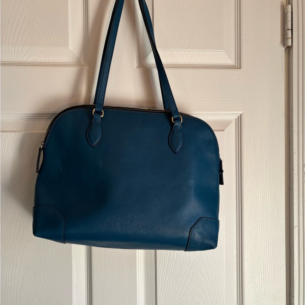 Teal Blue Structured Shoulder Bag with Textured Leather